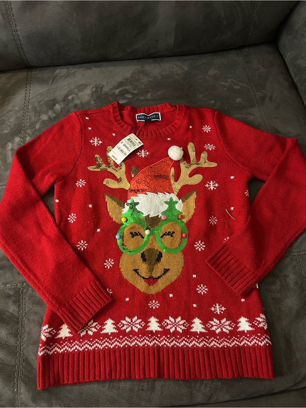 Karen Scott Red Reindeer Novelty Crewneck Sweater